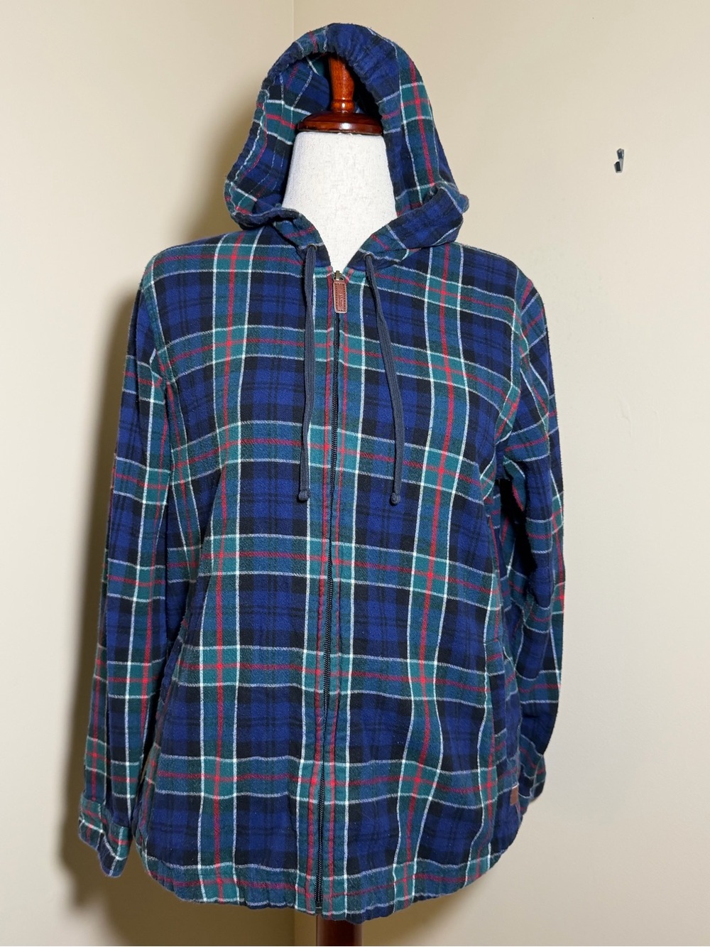 L.L.Bean Relaxed Fit Plaid Hooded Flannel Shirt Jacket Zip Front Women M